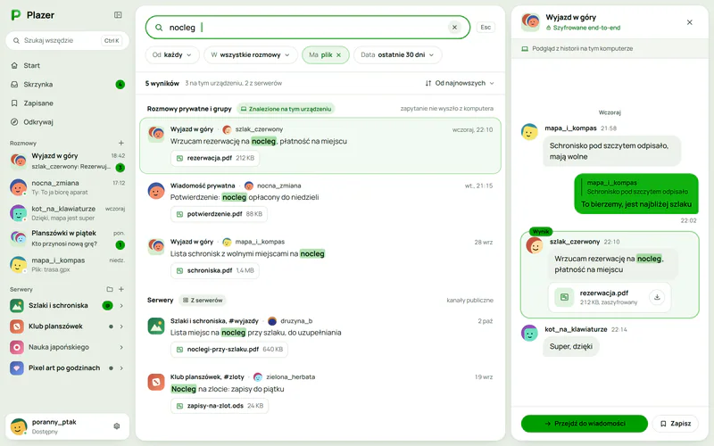Wyszukiwanie w Plazerze z wynikami znalezionymi na urządzeniu