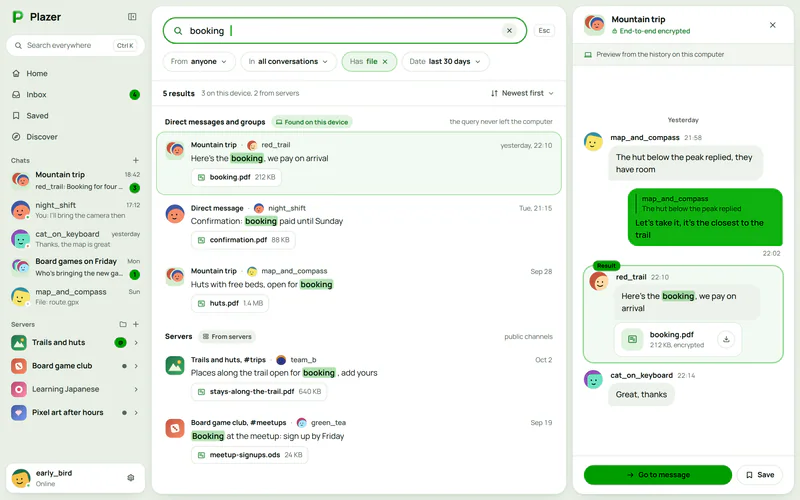 Search in Plazer with results found on the device